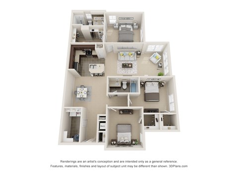 Floor plan for 3 beds, 2 baths, 1518 sqft